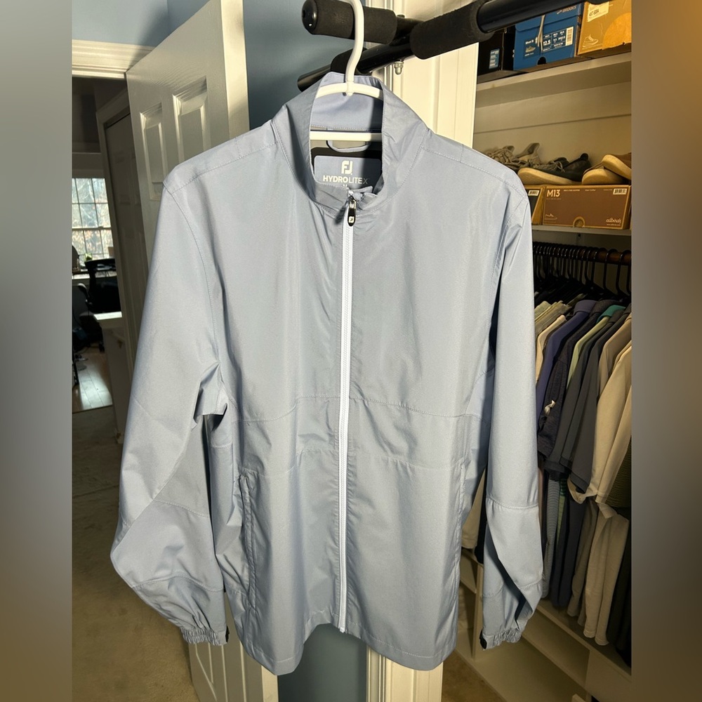 FootJoy Men's HydroLite X Light Blue Full Zip Rain Jacket Medium